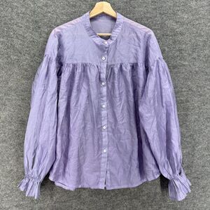 Friful Shirt Women XL Purple Button Up Crew Neck Long Sleeve Casual Comfort